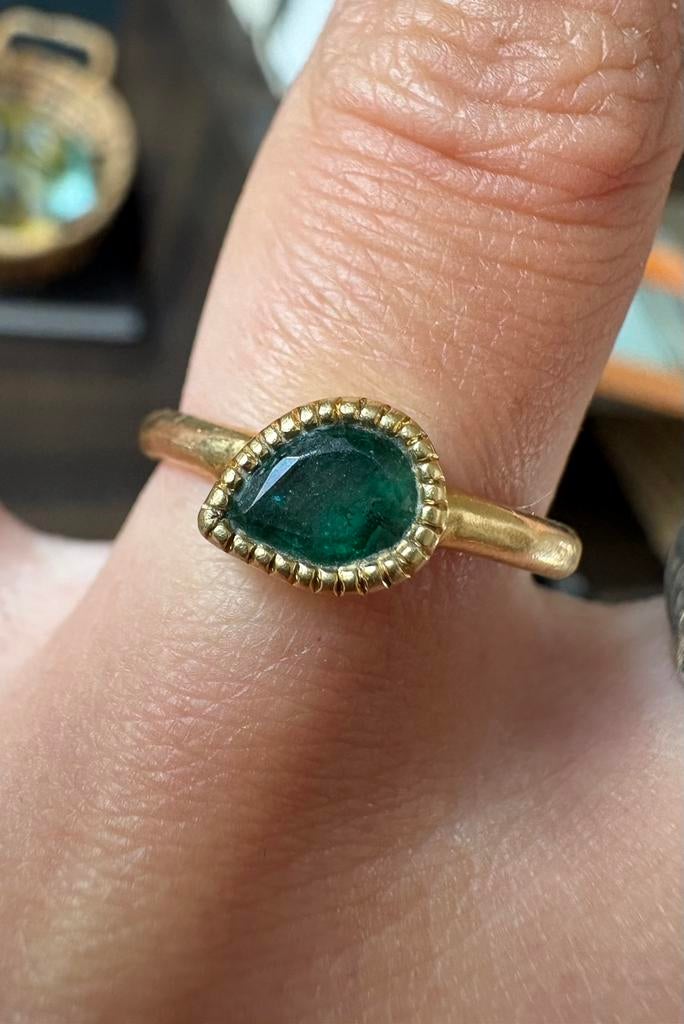 Bague fiançailles or 18k émeraude, Enlèvement, Comme neuf, Or, Or