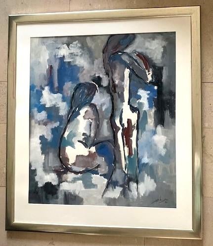 2 figuren naakt in abstract '88 - Jelle Hoogstra (1924-2003), Antiek en Kunst, Ophalen
