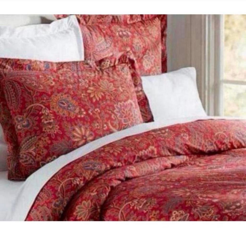 Housse de couette l lit king size Pottery Barn Piper, rouge, Antiquités & Art, Tapis & Textile, Enlèvement ou Envoi