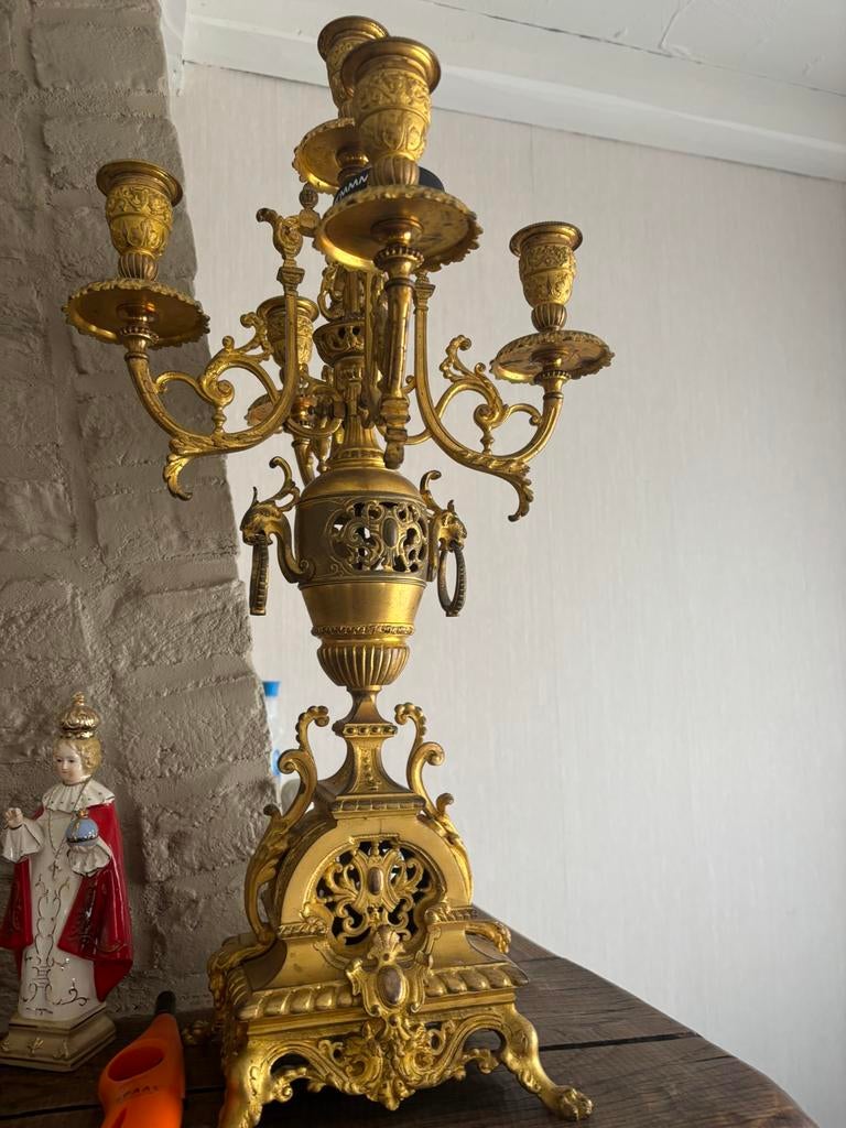 Antieke klok met 2 kandelaars, Antiek en Kunst, Ophalen