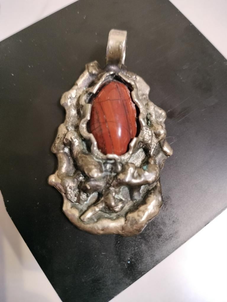 Bijouterie moderniste ou buraliste année 1970 argent plaqué, Rouge, Autres représentations, Enlèvement, Utilisé