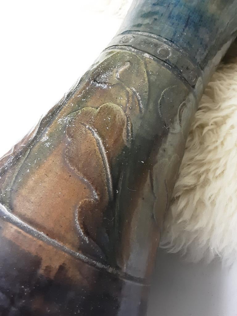 Vlaamse keramiek bruin/groene vaas H 38cm, Antiek en Kunst, Ophalen