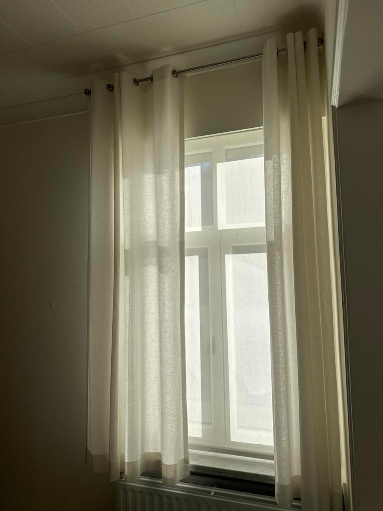 8 x rideaux aspect lin de 2 m - translucides - avec anneaux, Enlèvement, Blanc