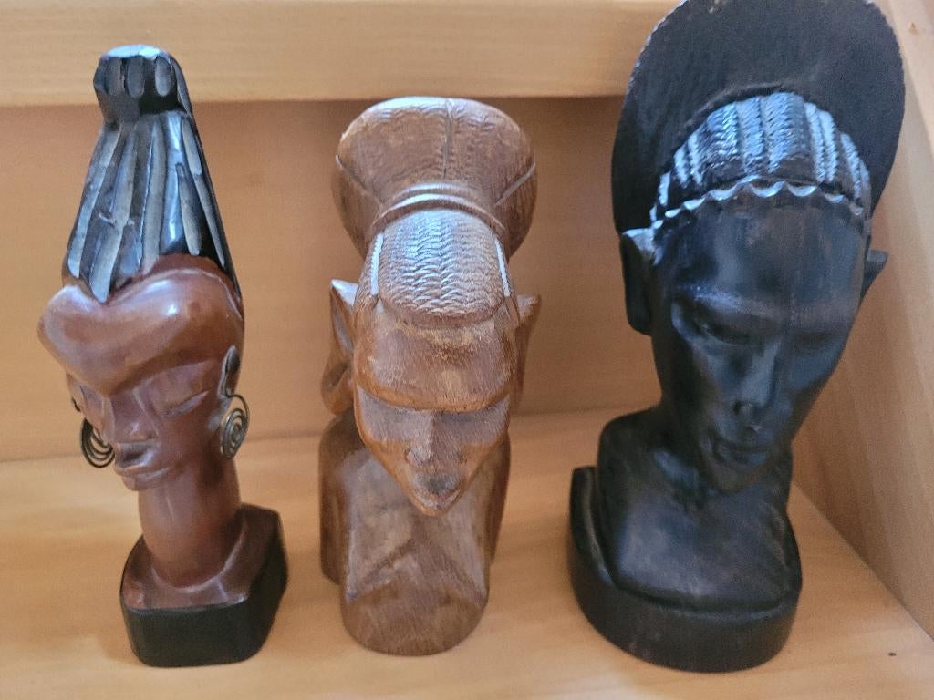 Houten Afrikaanse beelden, Antiek en Kunst, Minder dan 20 cm, Buste, Ophalen of Verzenden, Hout
