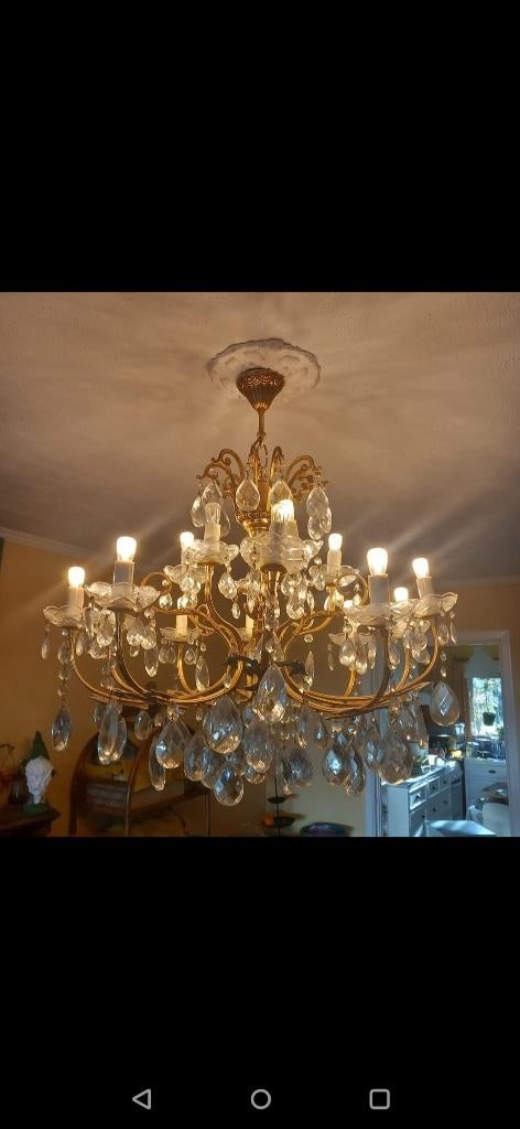 Bladgouden kristallen kroonluchter, Ophalen, Gebruikt, Overige materialen, Bladgoud kristal klassieke stijl