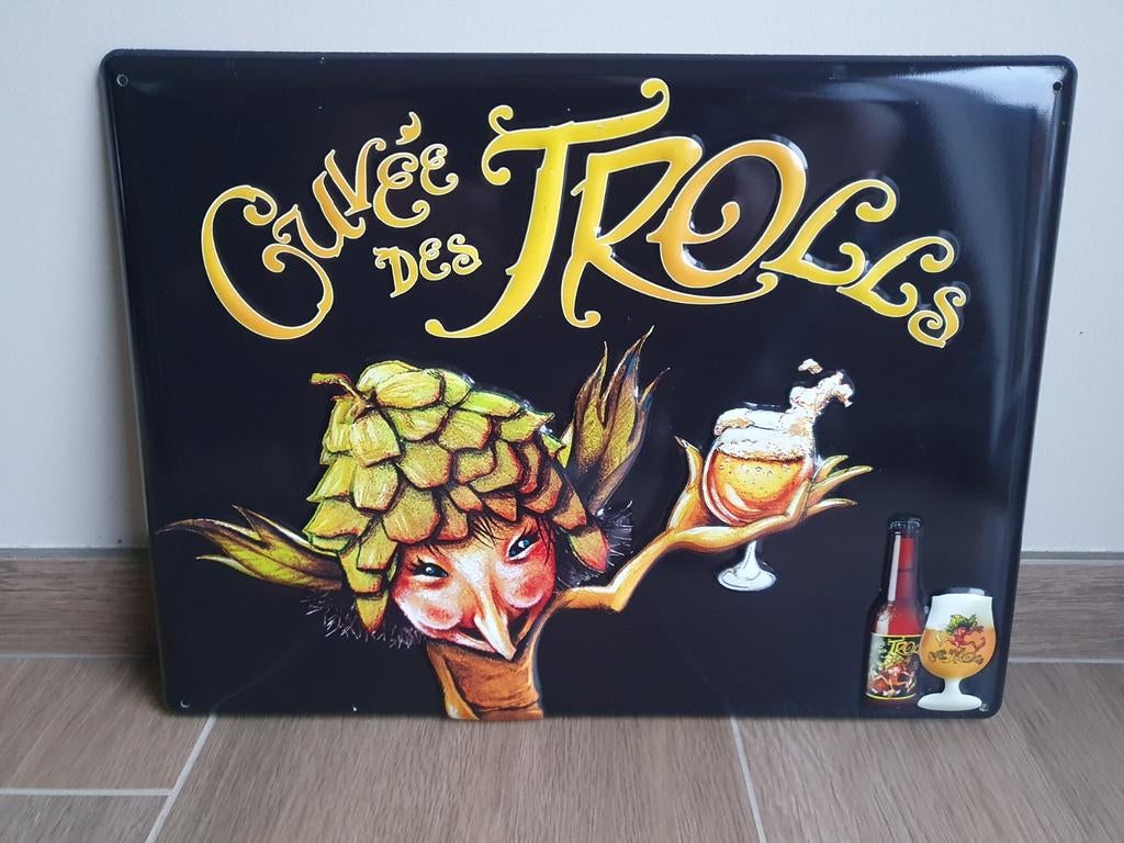 2) Panneau d'affichage en métal - Cuvée Des Trolls -, Collections, Enlèvement ou Envoi, Utilisé, Panneau, Plaque ou Plaquette publicitaire