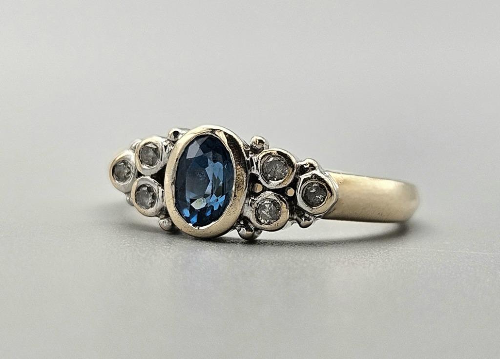 Bague vintage en or, pierre précieuse, topaze et diamant. 20, Enlèvement ou Envoi, Or, Bague, Avec pierre précieuse