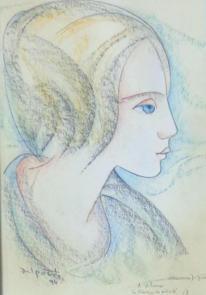 CHARLES DELPORTE / VISAGE SERENITE / ORIGINEEL 66x53cm KADER, Antiek en Kunst, Kunst | Tekeningen en Fotografie, Ophalen of Verzenden