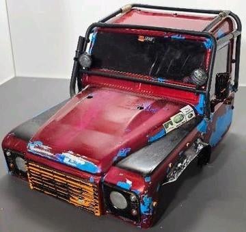 Verkorte Traxxas Defender body–patina/afbladderende look, Elektro, Gebruikt, Auto offroad, Ophalen of Verzenden