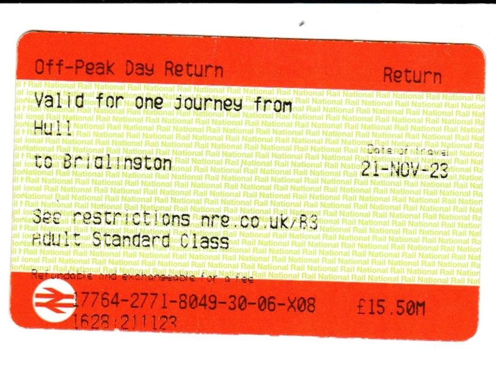gebruikt treinkaartje Hull - Bridlington, Verzamelen, Verzenden, Gebruikt, Trein, Overige typen