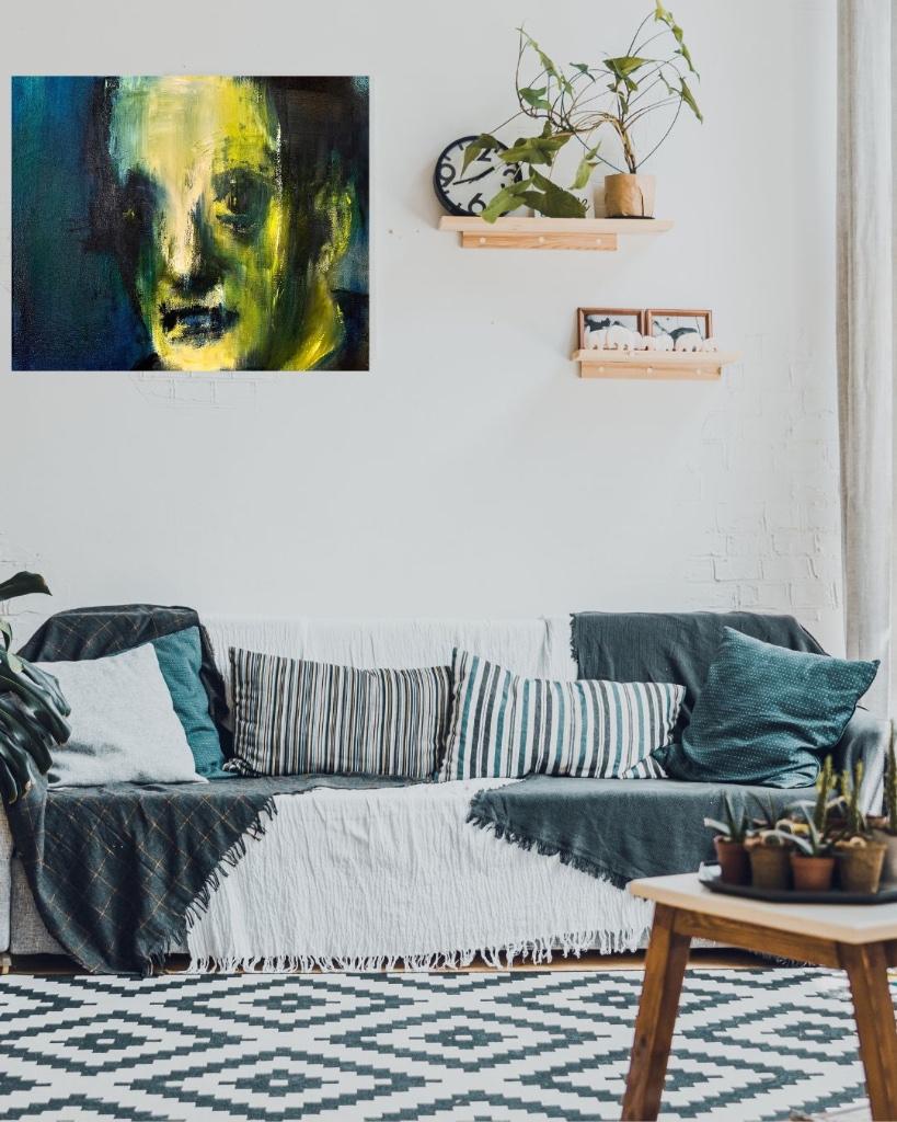 Schilderij peinture painting ‘Head03’ 50x60, Ophalen, 50 tot 75 cm, Schilderij, 50 tot 75 cm