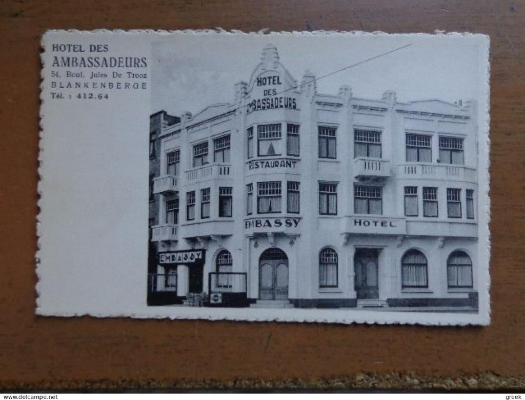 Postkaart Blankenberge, Hotel des Ambassadeurs, Collections, Enlèvement ou Envoi, Non affranchie, Flandre Occidentale
