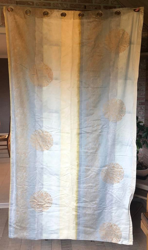 Tentures prêtes à poser bleu et doré, Huis en Inrichting, 100 tot 150 cm, Ophalen of Verzenden, Zo goed als nieuw, Moderne