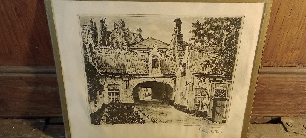 Gravure ALBERT GOETHALS, 30x24, n415, Antiek en Kunst, Kunst | Etsen en Gravures, Ophalen of Verzenden