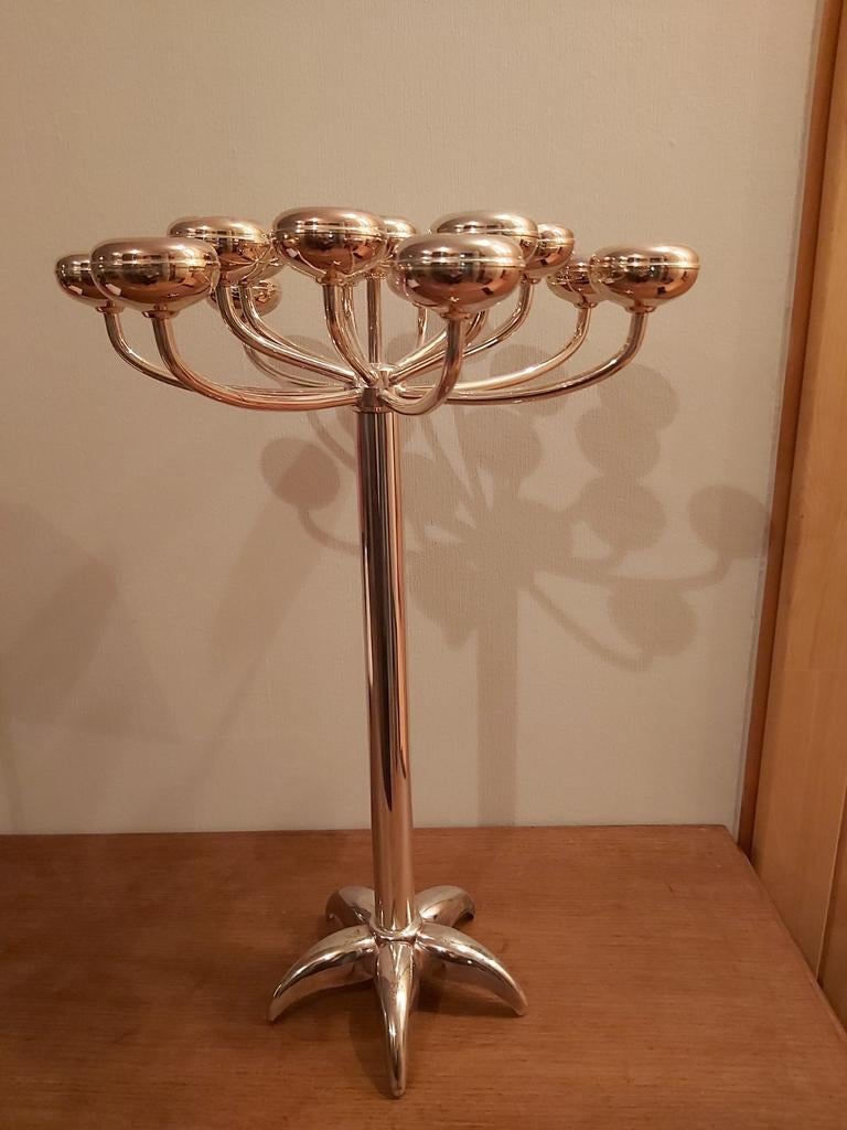 Chandelier 15 bougies métal argenté 58cm Fink, Maison & Meubles, Enlèvement, Argent