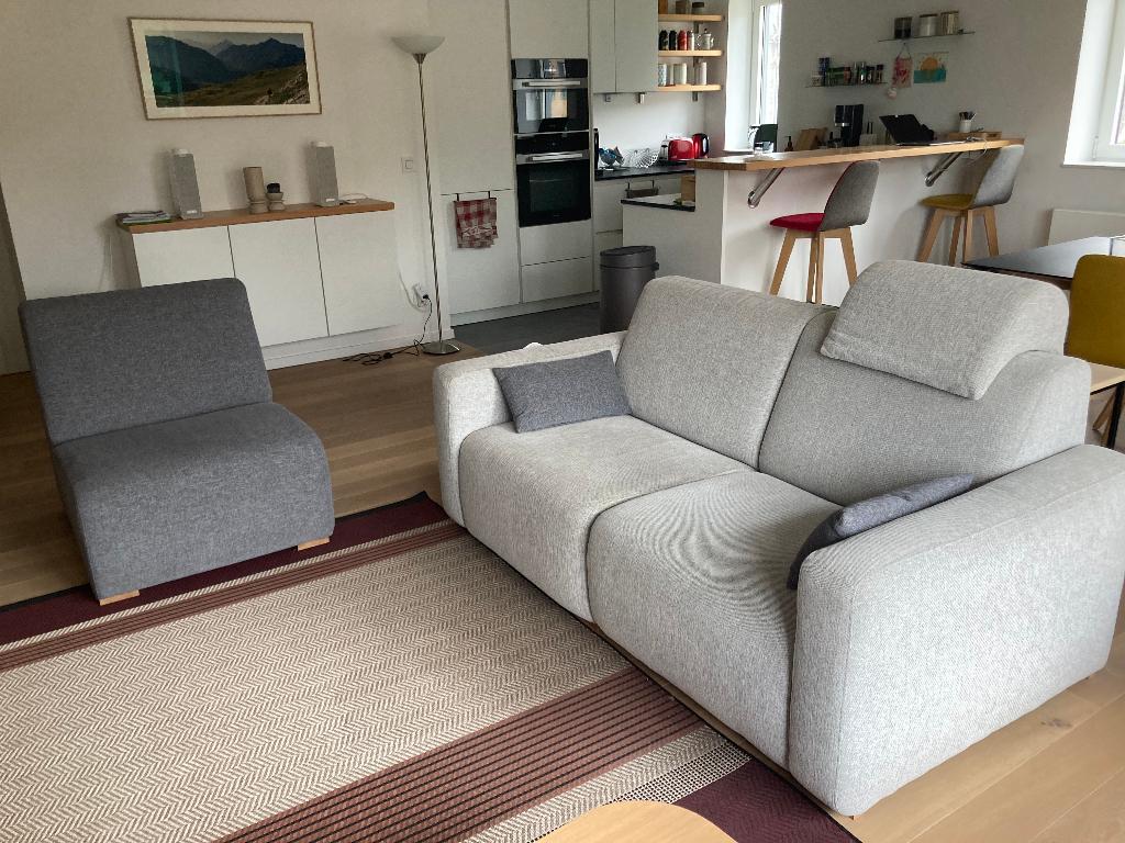 canapé 2 pl. (500 euros) + fauteuil (150 euros), Enlèvement, Utilisé, Tissus