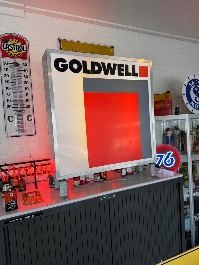 GOLDWELL oude reclame lichtbak, Verzamelen, Ophalen, Gebruikt, Lichtbak of (neon) lamp