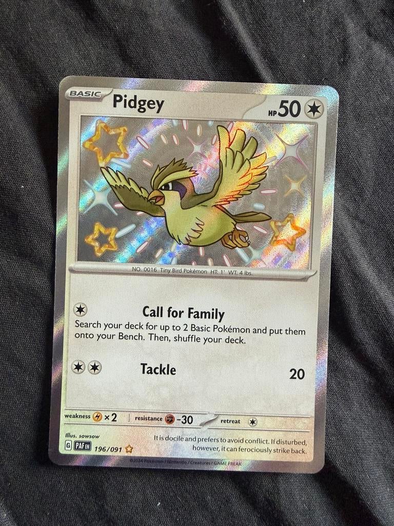 Pidgey Baby Shiny (Paldean Fates), Ophalen of Verzenden, Zo goed als nieuw, Losse kaart, Foil