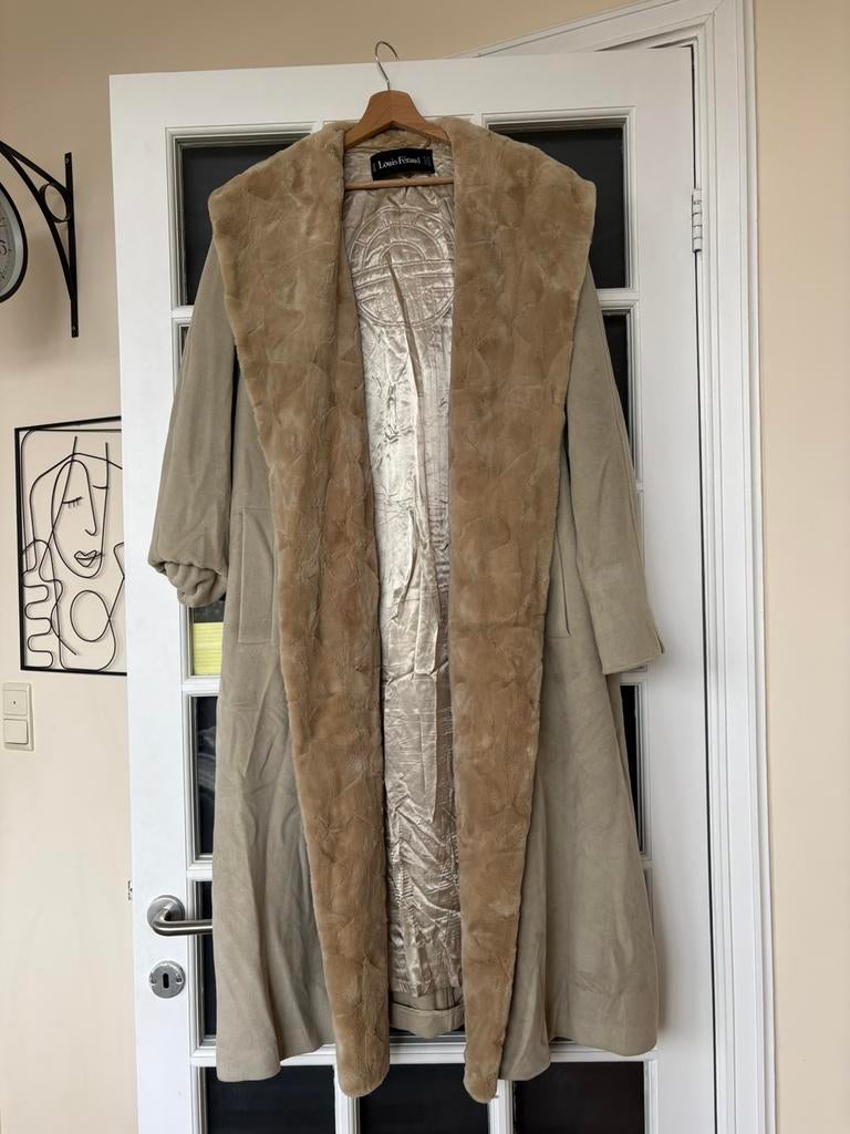 Manteau long Louis Féraud cachemire/angora + col fourrure, Kleding | Dames, Grote Maten, Ophalen of Verzenden, Gedragen, Beige