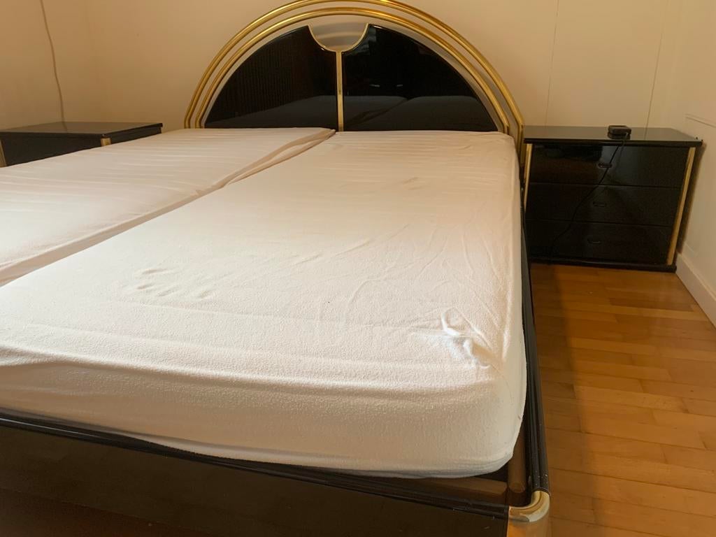 Retro bed- 160 cm. Met electrisch verstelbare lattenbodems, Huis en Inrichting, Ophalen, Zo goed als nieuw, Zwart, 160 cm