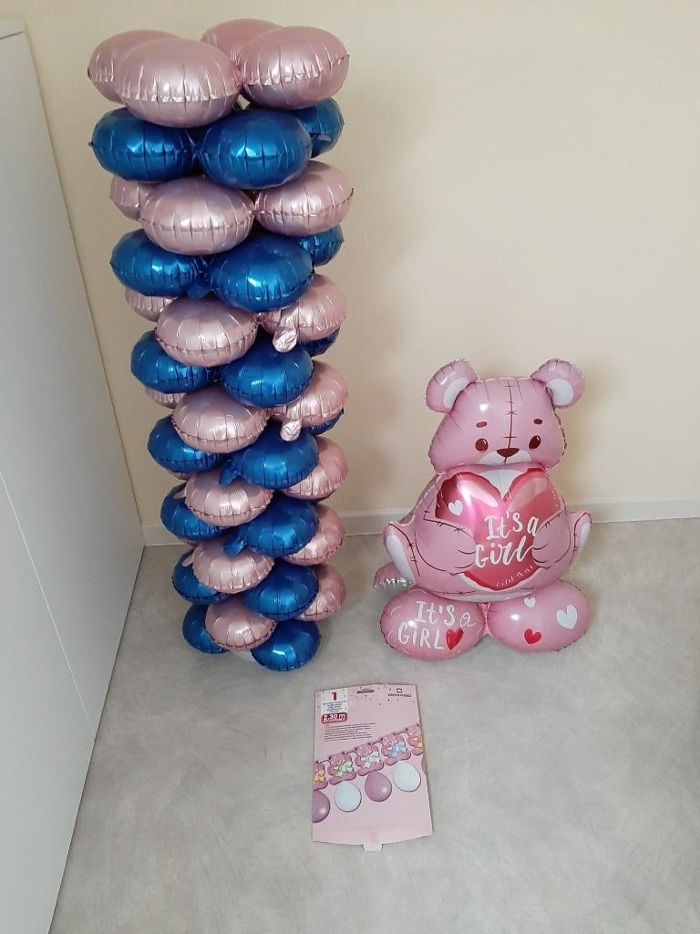 ballonnenpilaar en grote ballon beer en slinger met beertjes, Kinderen en Baby's, Kraamcadeaus en Geboorteborden, Ophalen, Zo goed als nieuw