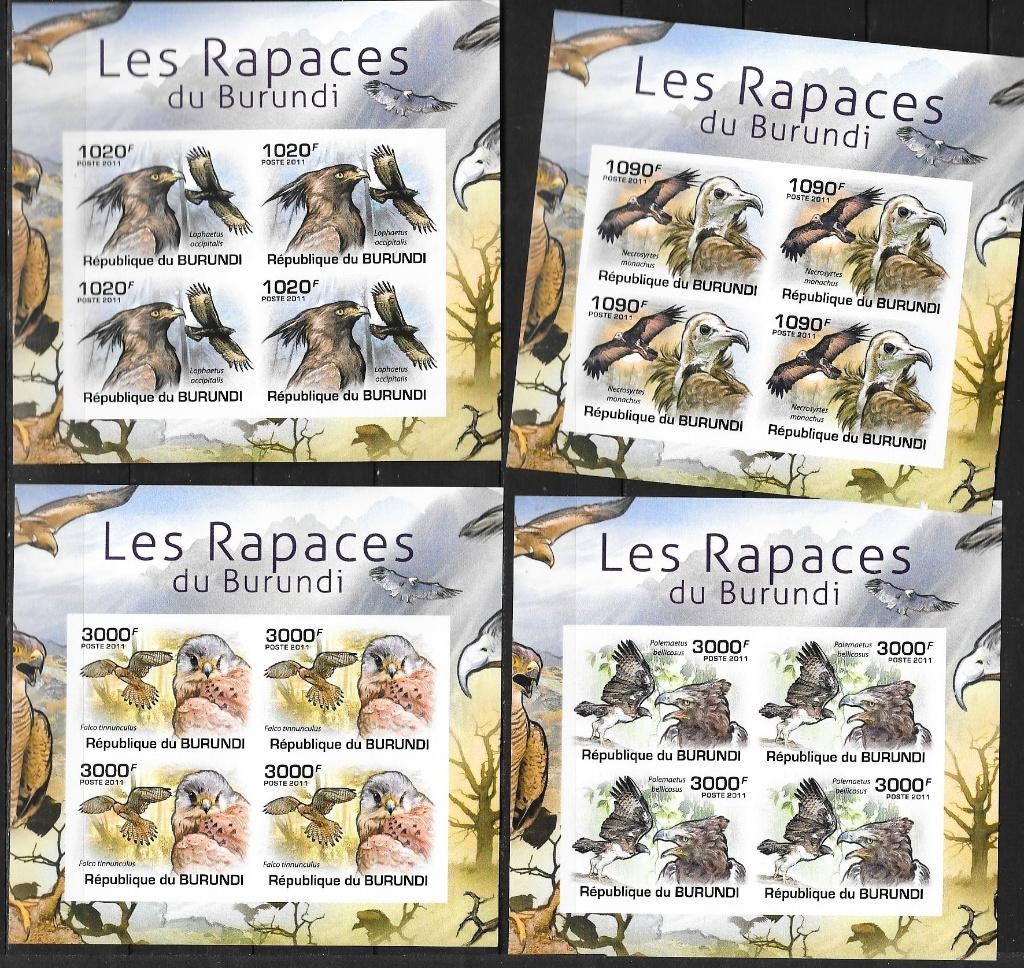 Timbres animaux oiseaux Burundi rapaces, Envoi, Non oblitéré
