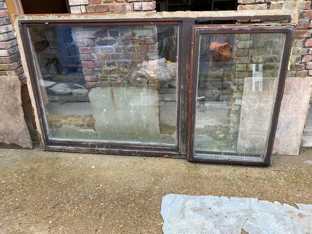 Gratis meranti raam, dubbel glas, Doe-het-zelf en Bouw, Ophalen, Gebruikt, Raamkozijn, 150 tot 225 cm