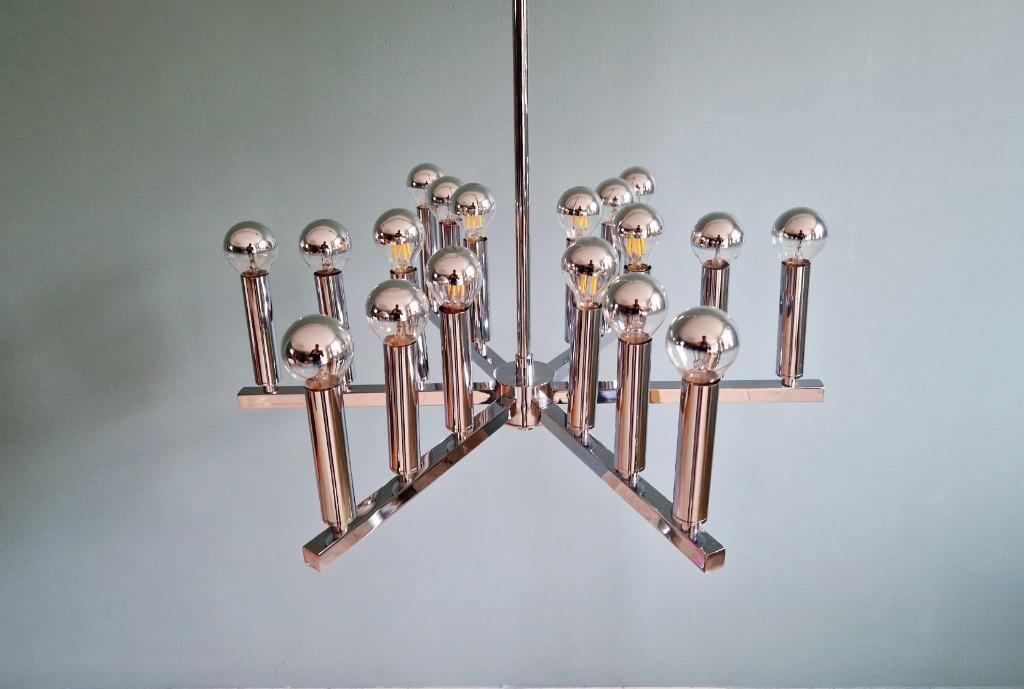 Space Age kroonluchter in verchroomd metaal, 1970, Antiek en Kunst, Ophalen