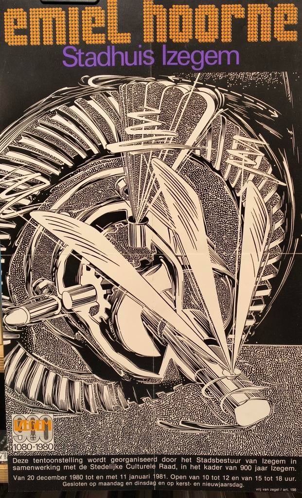 Emiel Hoorne Stadhuis Izegem 1980 affiche, Ophalen of Verzenden, Gebruikt