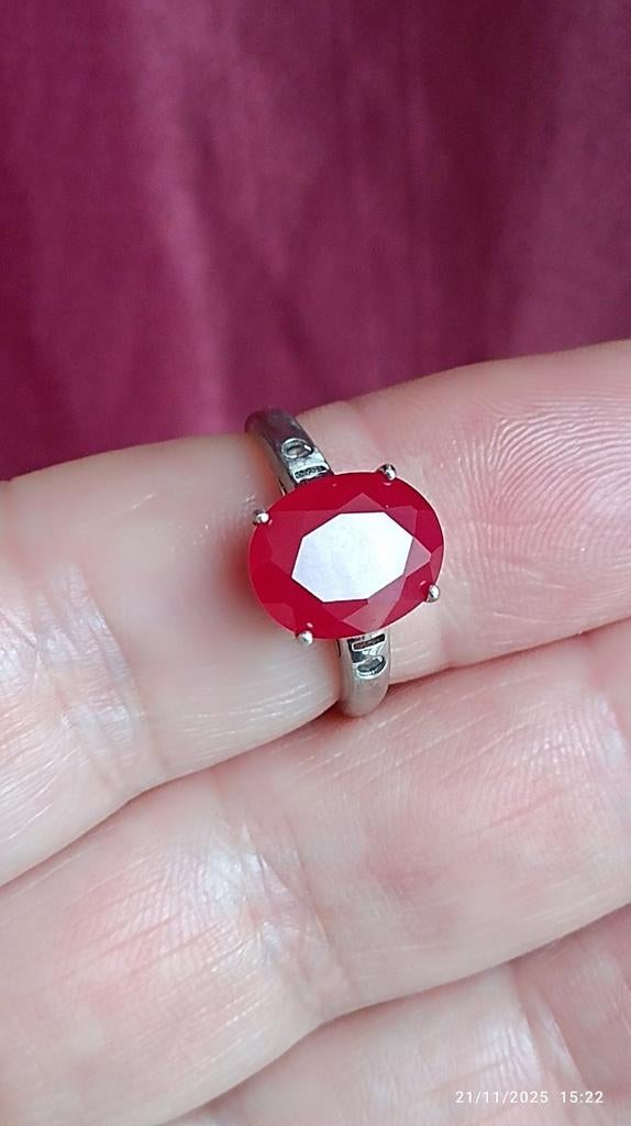 Bague réglable en argent massif avec rubis naturel, Enlèvement ou Envoi, Neuf, Argent, Argent