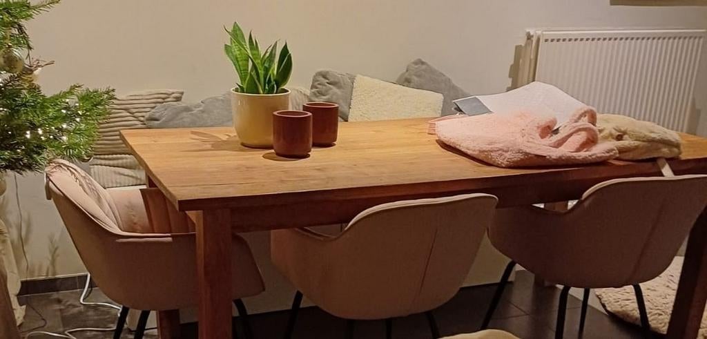 Teak tafel 200cm op 100cm voor binnen., Huis en Inrichting, Complete eetkamers, Ophalen