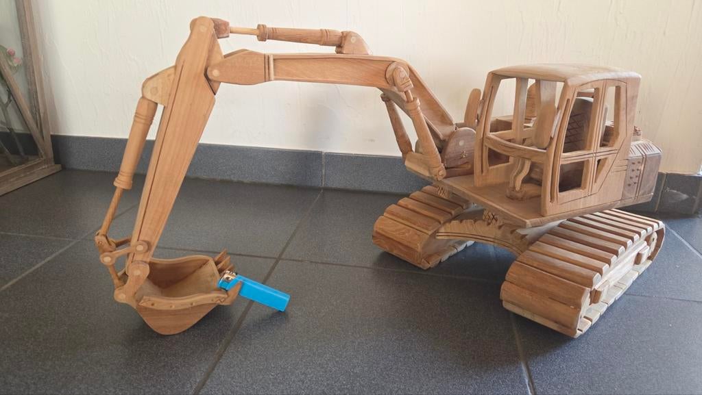 Teak houten graafmachine en wiellader Decoratie, Doe-het-zelf en Bouw, Overige Doe-Het-Zelf en Bouw, Ophalen of Verzenden