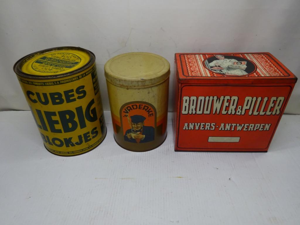 Lot van 3 Belgische vintage voedingsblikken., Verzamelen, Ophalen of Verzenden, Gebruikt, Gebruiksvoorwerp