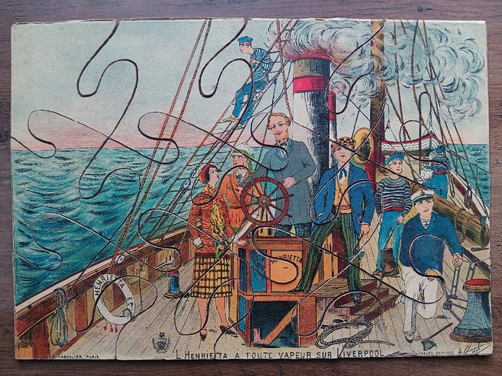 Antieke legpuzzels J. Verne "Le Tour du Monde en 84 Jours", Ophalen of Verzenden