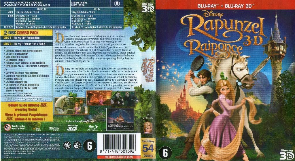 rapunzel (blu-ray 3D + blu-ray) nieuw, Cd's en Dvd's, Blu-ray, Zo goed als nieuw, Tekenfilms en Animatie, 3D, Ophalen of Verzenden