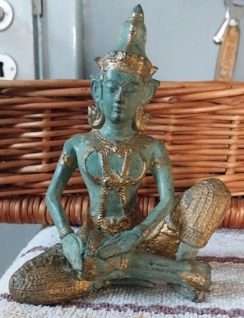 Oude Tempelwachter Thailand,Muziekant,brons Boeddha,Buddha,,, Huis en Inrichting, Woonaccessoires | Boeddhabeelden, Gebruikt, Ophalen
