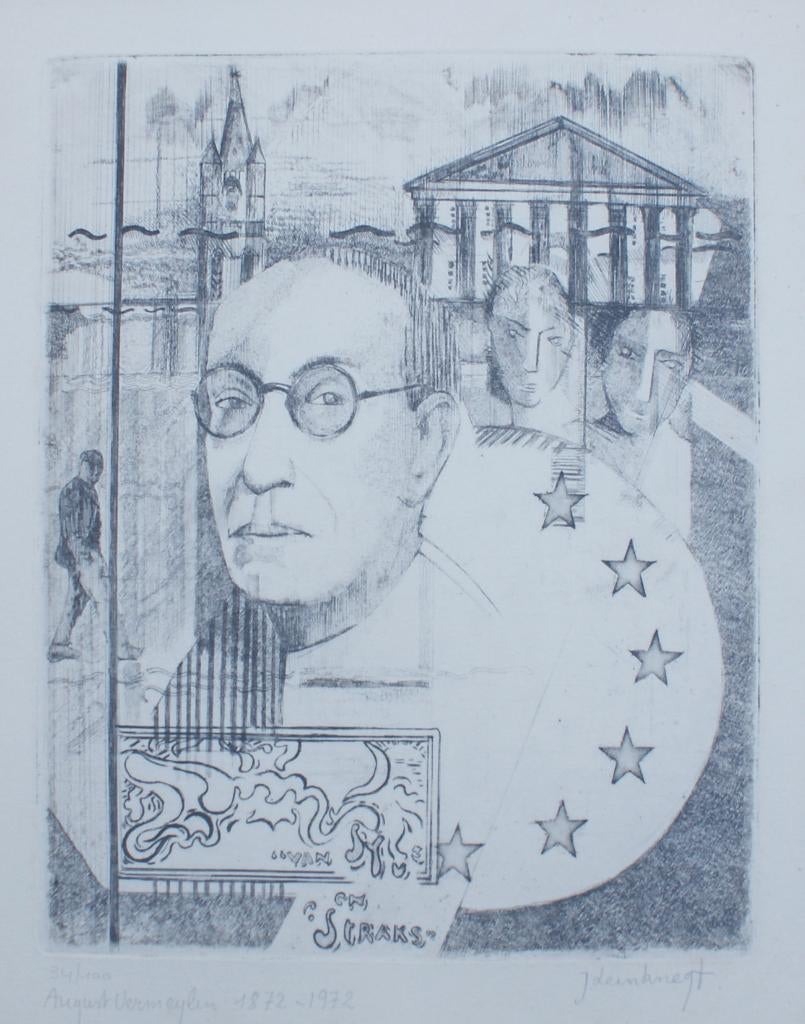 Jan Leenknegt (1950): August Vermeylen (51 x 60 cm), Antiquités & Art, Art | Eaux-fortes & Gravures, Enlèvement ou Envoi