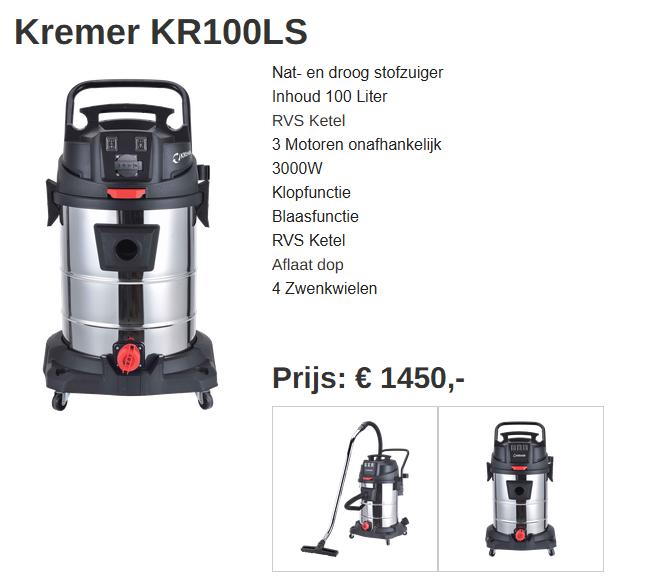 Kremer KR100LS industriële nat/droog stofzuiger, Elektronische apparatuur, Ophalen, Stofzuiger, Nieuw, 2000 watt of meer