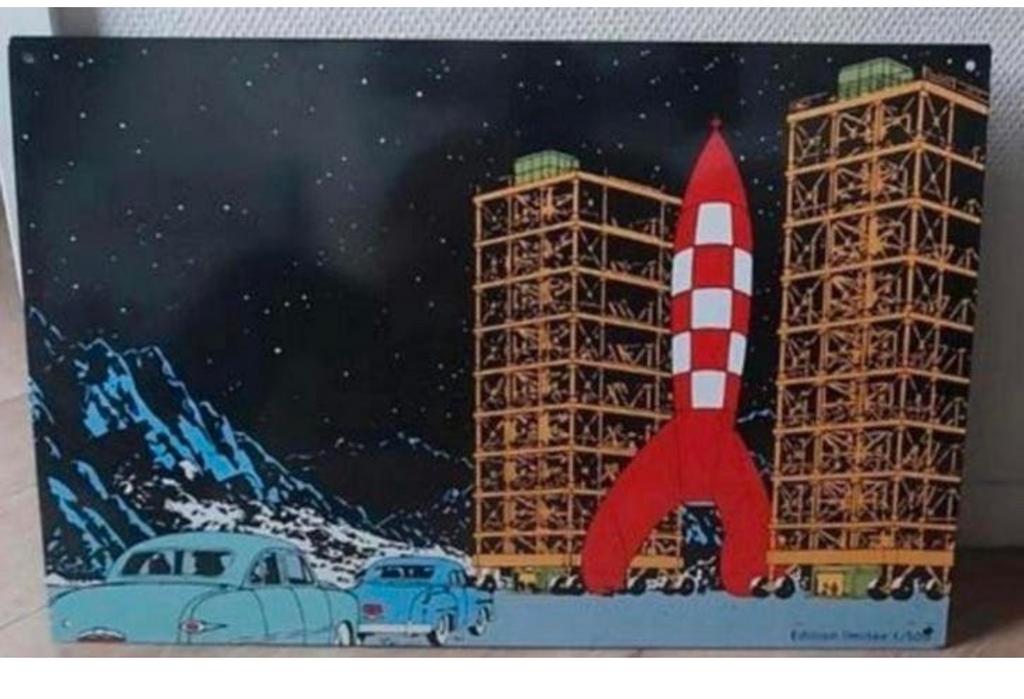 Emaille plaat van kuifje. Album raket n d maan 40x60, Ophalen of Verzenden, Kuifje, Nieuw