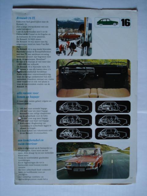 Renault 16 L/16 TL 1975 ? 2 bladen uit een Brochure Catalogu, Livres, Autos | Brochures & Magazines, Utilisé, Renault, Envoi