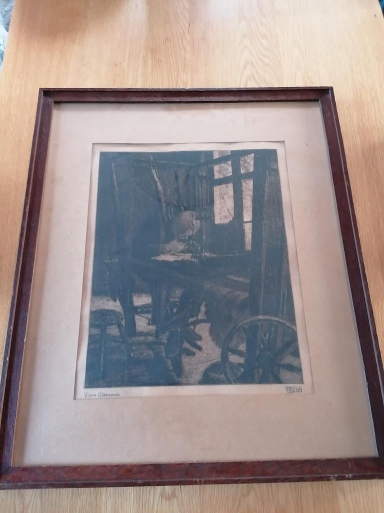 Etswerk van Frans Pyke genaamd, aan het weefgetouw, Enlèvement