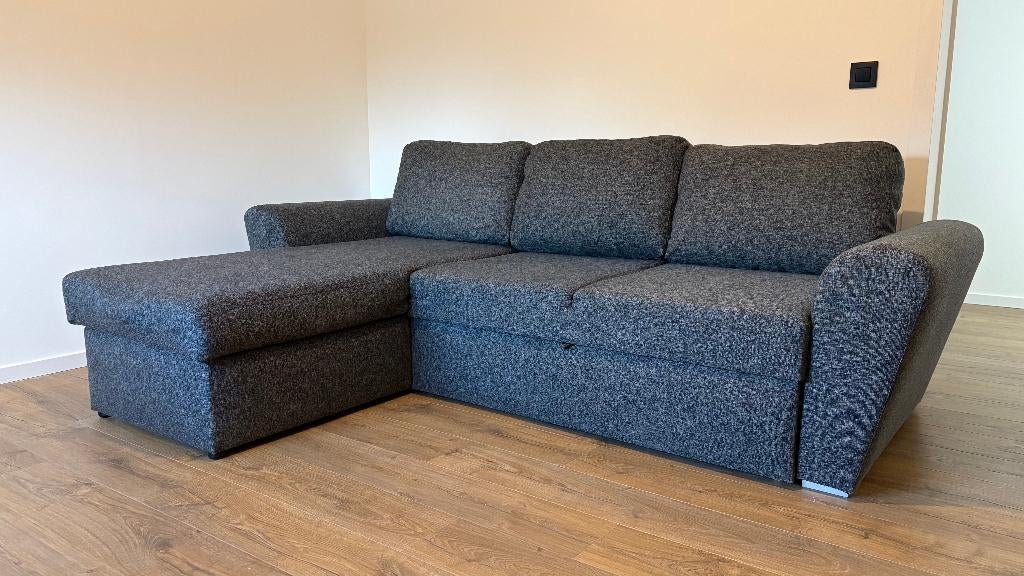 Canapé méridienne convertible avec coffre gris, Enlèvement, Comme neuf