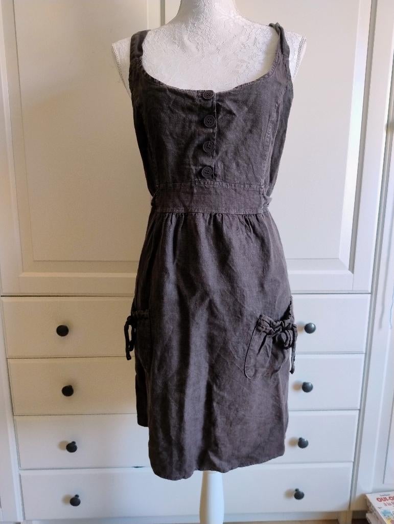 Robe en lin brune 40, Taille 38/40 (M), Cassis Collection, Brun, Porté
