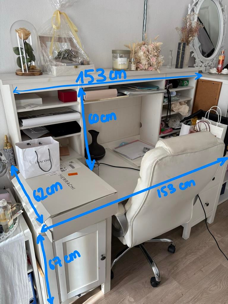 Très grand bureau blanc avec rangements, Enlèvement, Comme neuf, Blanc, Bureau-armoire combiné