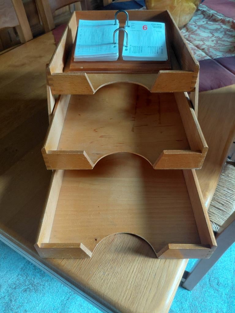 Vintage beukenhouten brievenbakje, organizer, documentenbak, Antiek en Kunst, Curiosa en Brocante, Ophalen of Verzenden