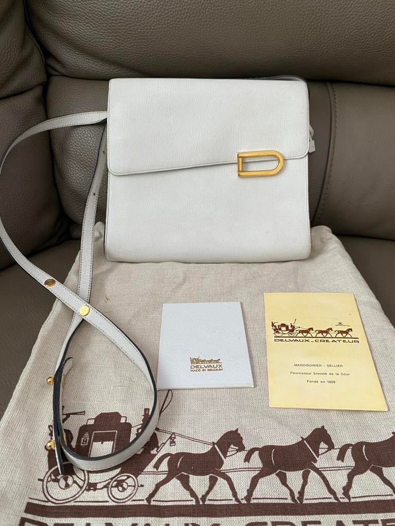 Sac à bandoulière Delvaux vintage blanc doré, Enlèvement ou Envoi, Comme neuf, Blanc, Sac à bandoulière