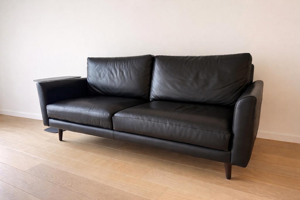 Morderne zwarte lederen zetel 180 cm, Enlèvement, Comme neuf