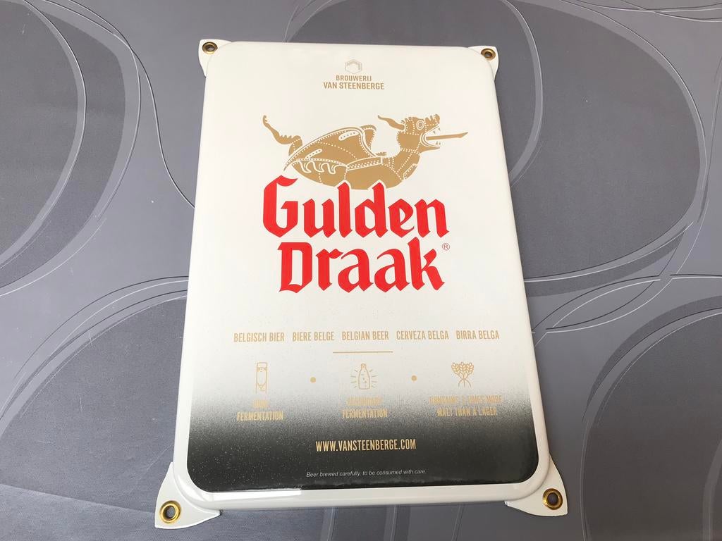 Panneau d'affichage en émail Gulden Draak, Collections, Marques de bière, Comme neuf, Panneau, Plaque ou Plaquette publicitaire