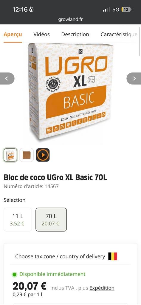 Bloc de coco UGro XL Basic 70L, Divers, Produits alimentaires, Enlèvement
