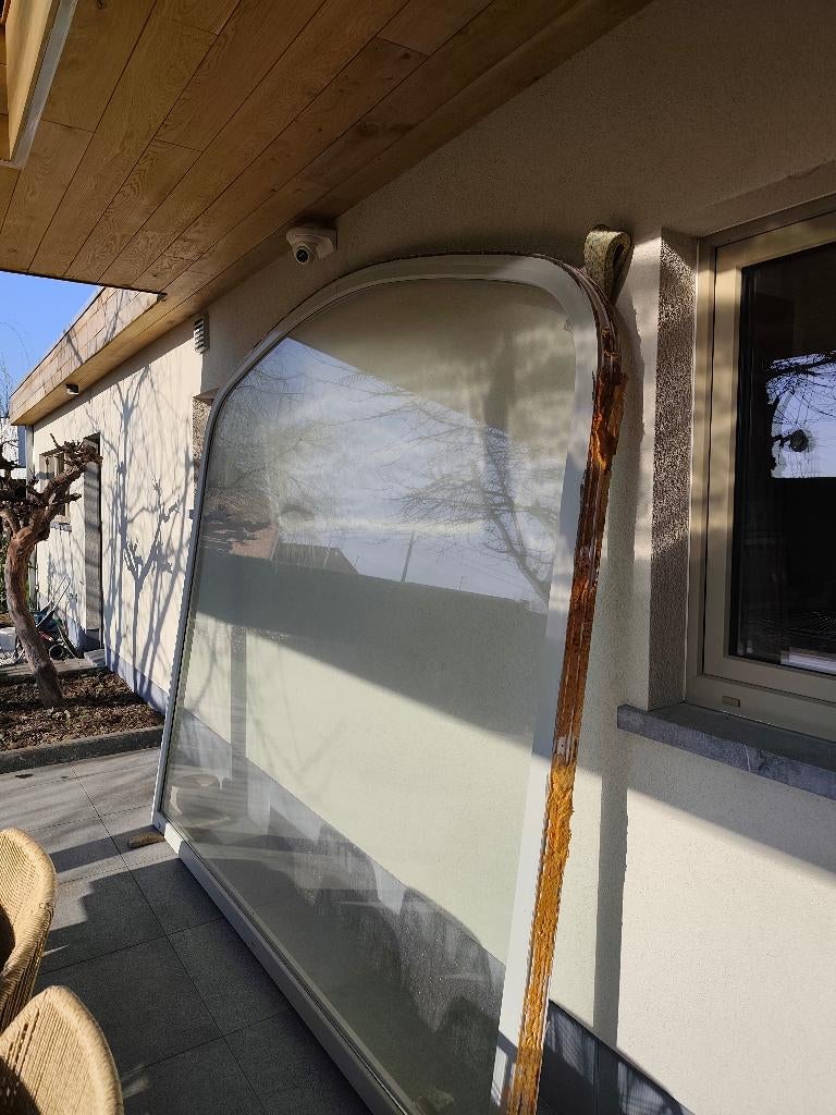 Alu gebogen raam dubbel glas ,zeer goede staat ,, Ophalen, Gevelraam of Ruit, Gebruikt, 160 cm of meer